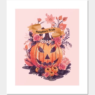 Pumpkin's Pride, Halloween with Pumpkin, Pumpkin face, with floral and orange flowers, cute Halloween Posters and Art